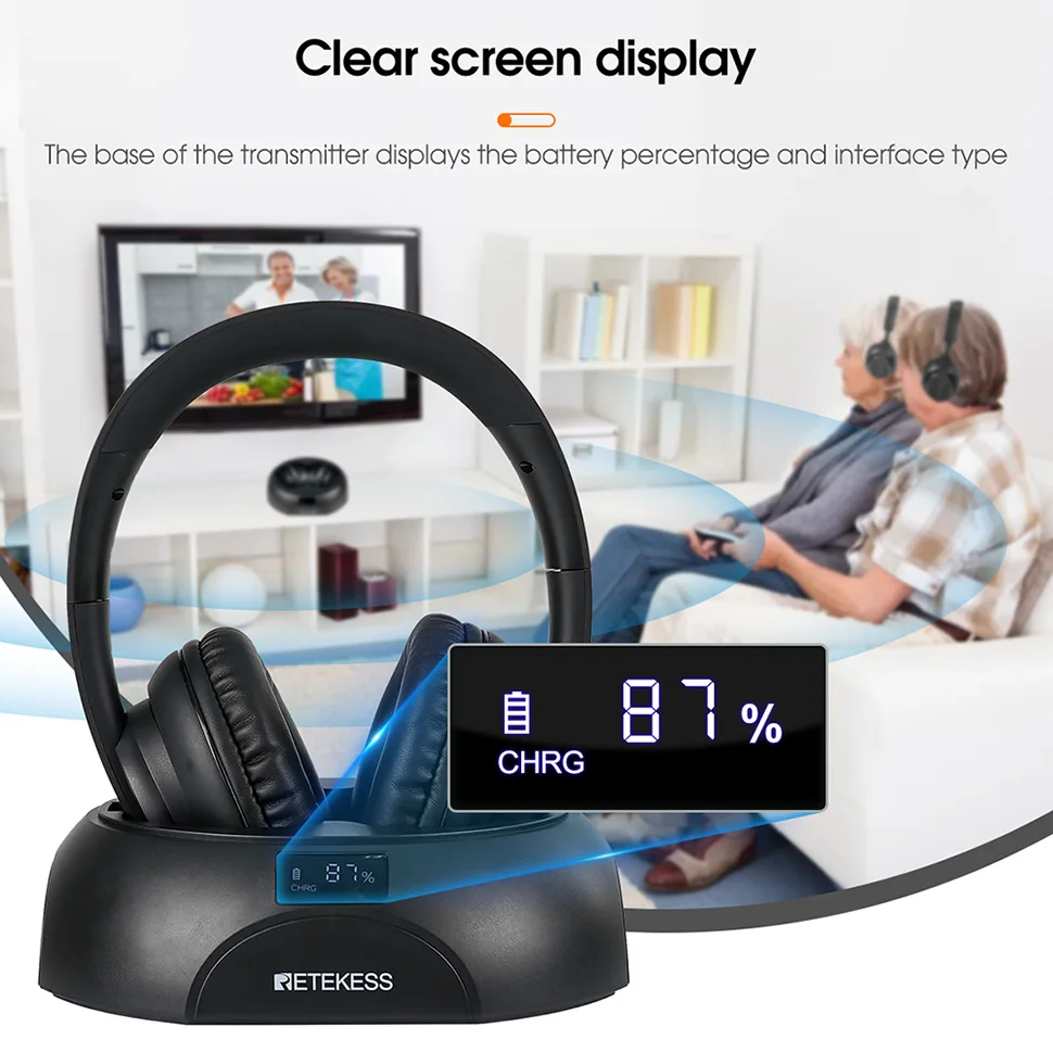 RETEKESS TA006 Wireless Headphone TV Watching Rechargeable Wireless Earphone with Transmitter Support Coaxial Fiber 3.5 AUX RCA - Image 2