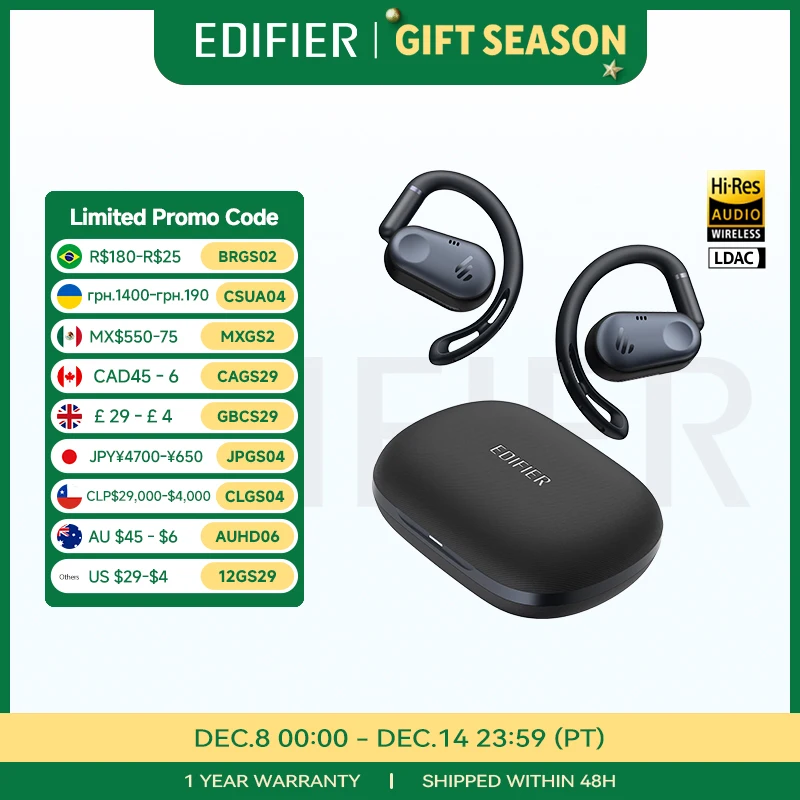 Edifier Comfo Flex True Wireless Bluetooth Earphones Open-ear Headphones Bluetooth 5.4 Ear Hooks Earphone,Hi-Res Audio,IP55